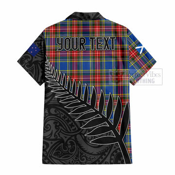 Tartan Vibes Clothing Bethune Crest Tartan Short Sleeve Button Shirt with New Zealand Silver Fern Half Style