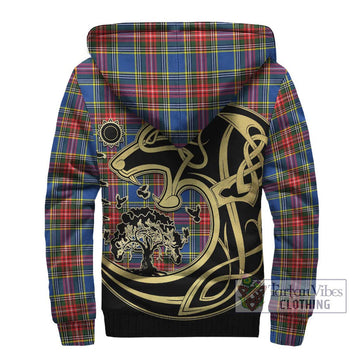 Bethune Tartan Sherpa Hoodie with Family Crest Celtic Wolf Style