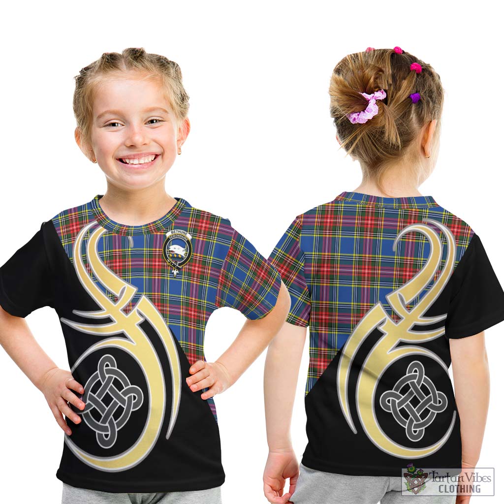 Bethune Tartan Kid T-Shirt with Family Crest and Celtic Symbol Style - Tartan Vibes Clothing