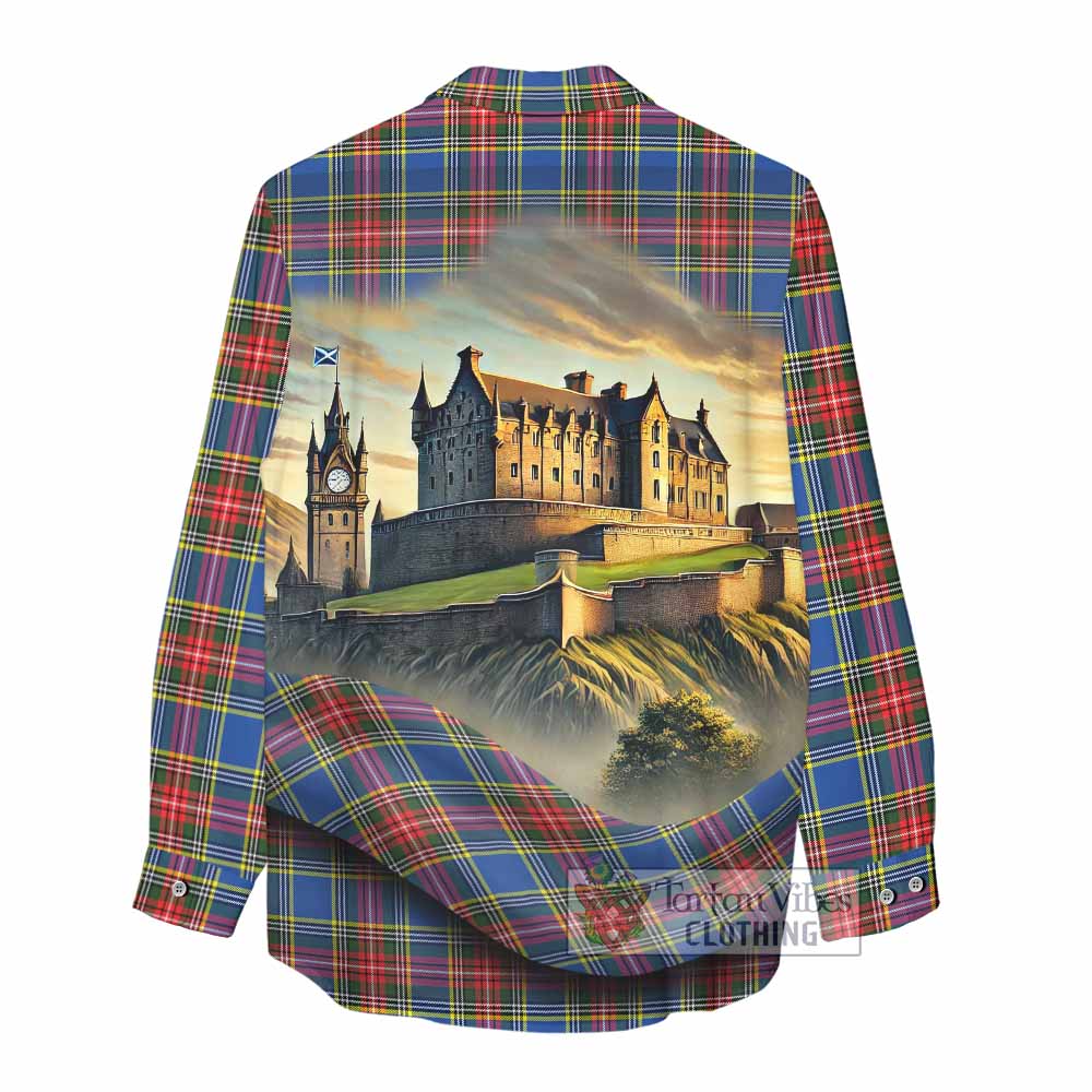Tartan Vibes Clothing Bethune Tartan Family Crest Women's Casual Shirt with Scottish Ancient Castle Style