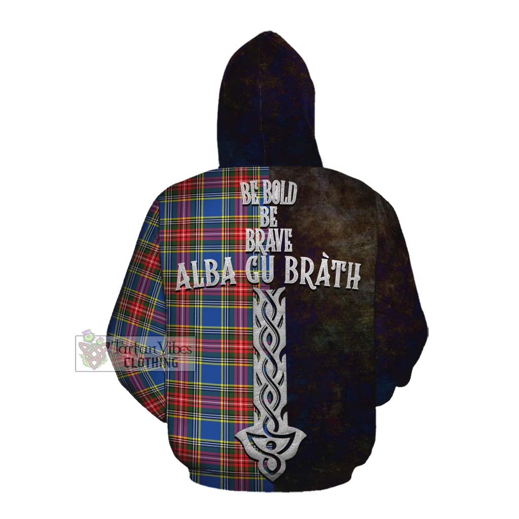 Tartan Vibes Clothing Bethune Tartan Family Crest Cotton Hoodie Alba Gu Brath Be Brave Lion Ancient Style