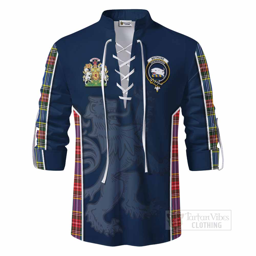 Tartan Vibes Clothing Bethune Tartan Ghillie Kilt Shirt with Family Crest and Lion Rampant Vibes Sport Style