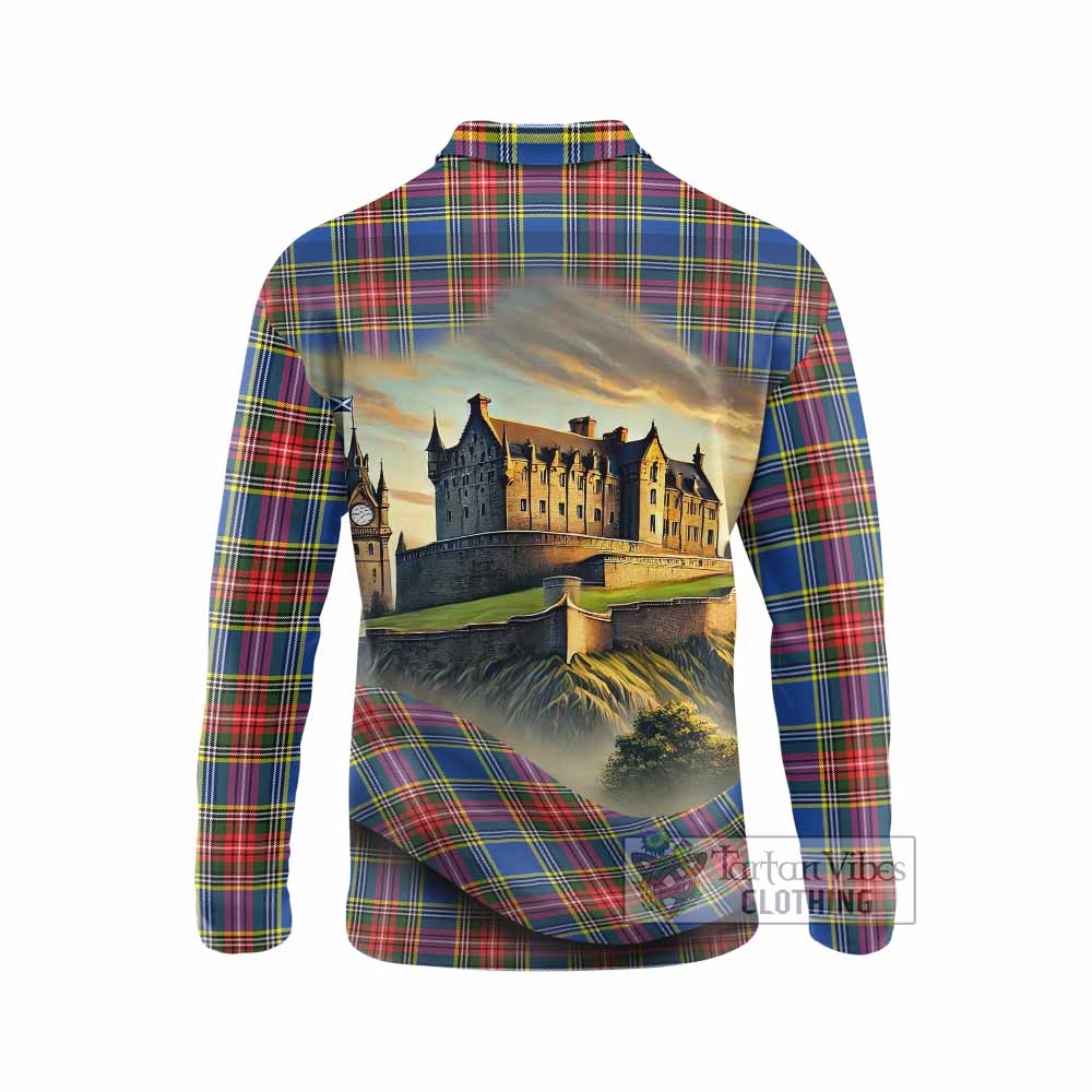Tartan Vibes Clothing Bethune Tartan Family Crest Long Sleeve Polo Shirt with Scottish Ancient Castle Style