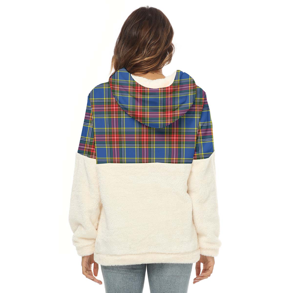 Bethune Tartan Women's Borg Fleece Hoodie With Half Zip with Family Crest - Tartan Vibes Clothing