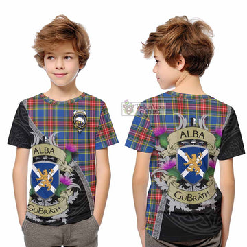 Tartan Vibes Clothing Bethune Tartan Family Crest Kid T-Shirt Lion Rampant Royal Thistle Shield Celtic Inspired