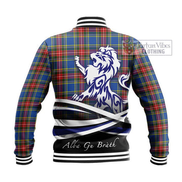 Bethune Tartan Baseball Jacket with Alba Gu Brath Regal Lion Emblem - Tartanvibesclothing Shop