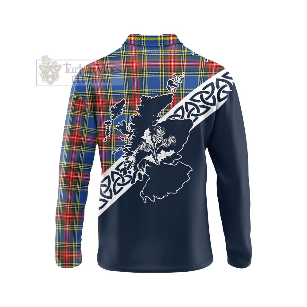 Tartan Vibes Clothing Bethune Tartan Long Sleeve Polo Shirt Featuring Thistle and Scotland Map