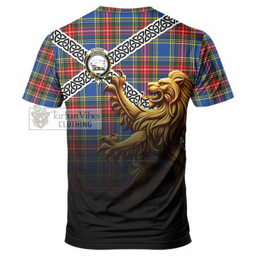 Tartan Vibes Clothing Bethune Crest Tartan T-Shirt with Golden Lion Emblem Celtic Style