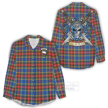 Bethune Tartan Women's Casual Shirt with Family Crest Celtic Skull Style