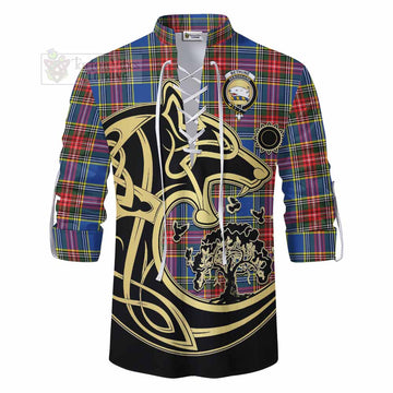 Tartan Vibes Clothing Bethune Tartan Ghillie Kilt Shirt with Family Crest Celtic Wolf Style