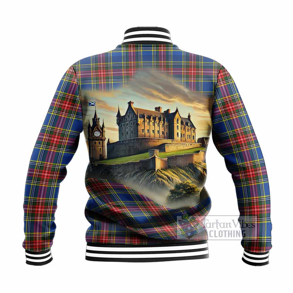 Tartan Vibes Clothing Bethune Tartan Family Crest Baseball Jacket with Scottish Ancient Castle Style
