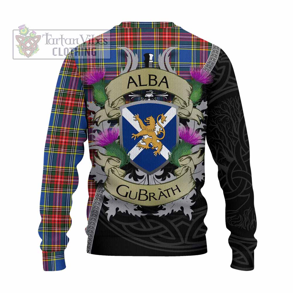 Tartan Vibes Clothing Bethune Tartan Family Crest Knitted Sweater Lion Rampant Royal Thistle Shield Celtic Inspired