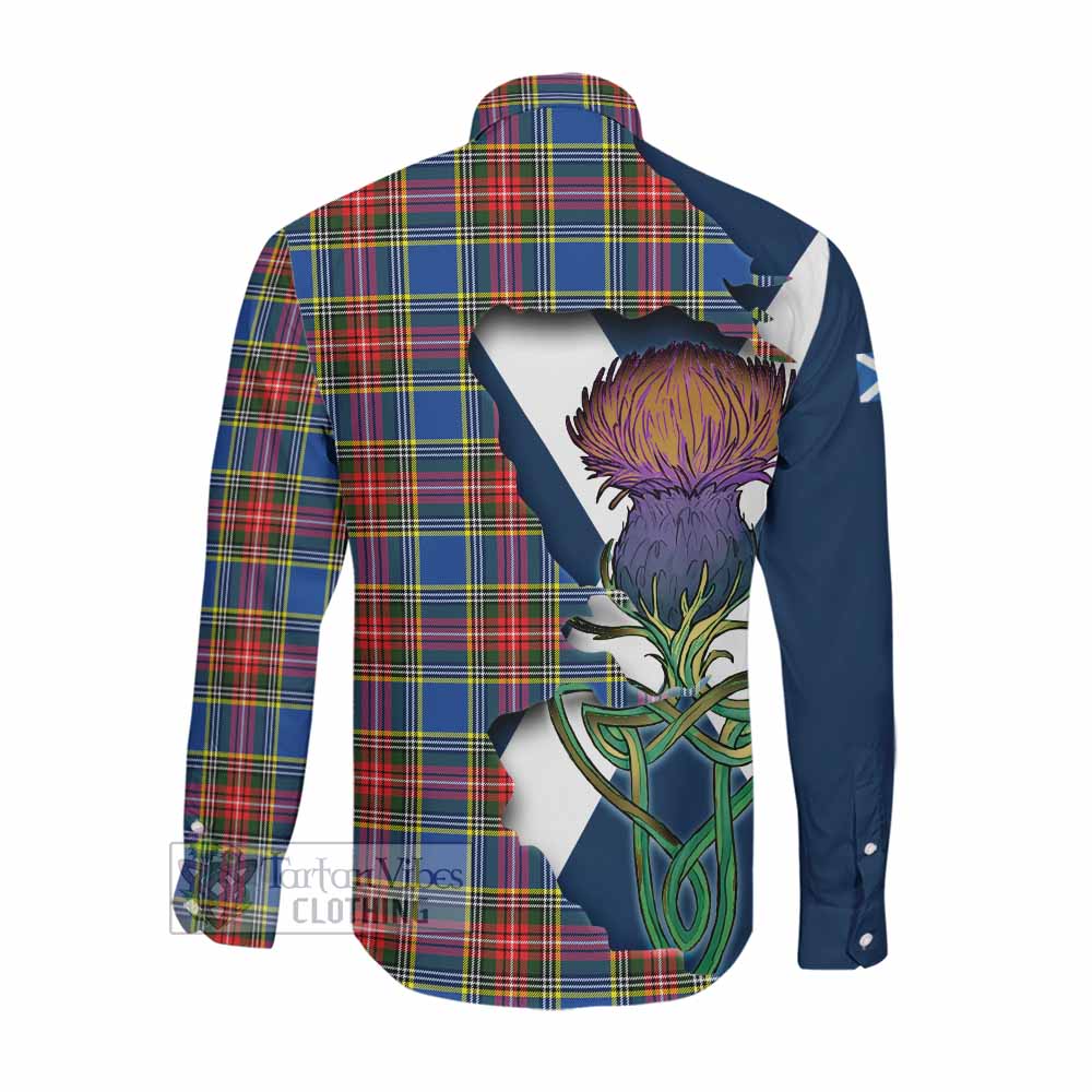 Tartan Vibes Clothing Bethune Tartan Family Crest Long Sleeve Button Shirt Scottish Thistle Celtic Inspired