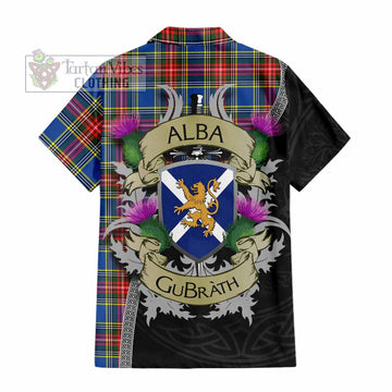 Tartan Vibes Clothing Bethune Tartan Family Crest Short Sleeve Button Shirt Lion Rampant Royal Thistle Shield Celtic Inspired
