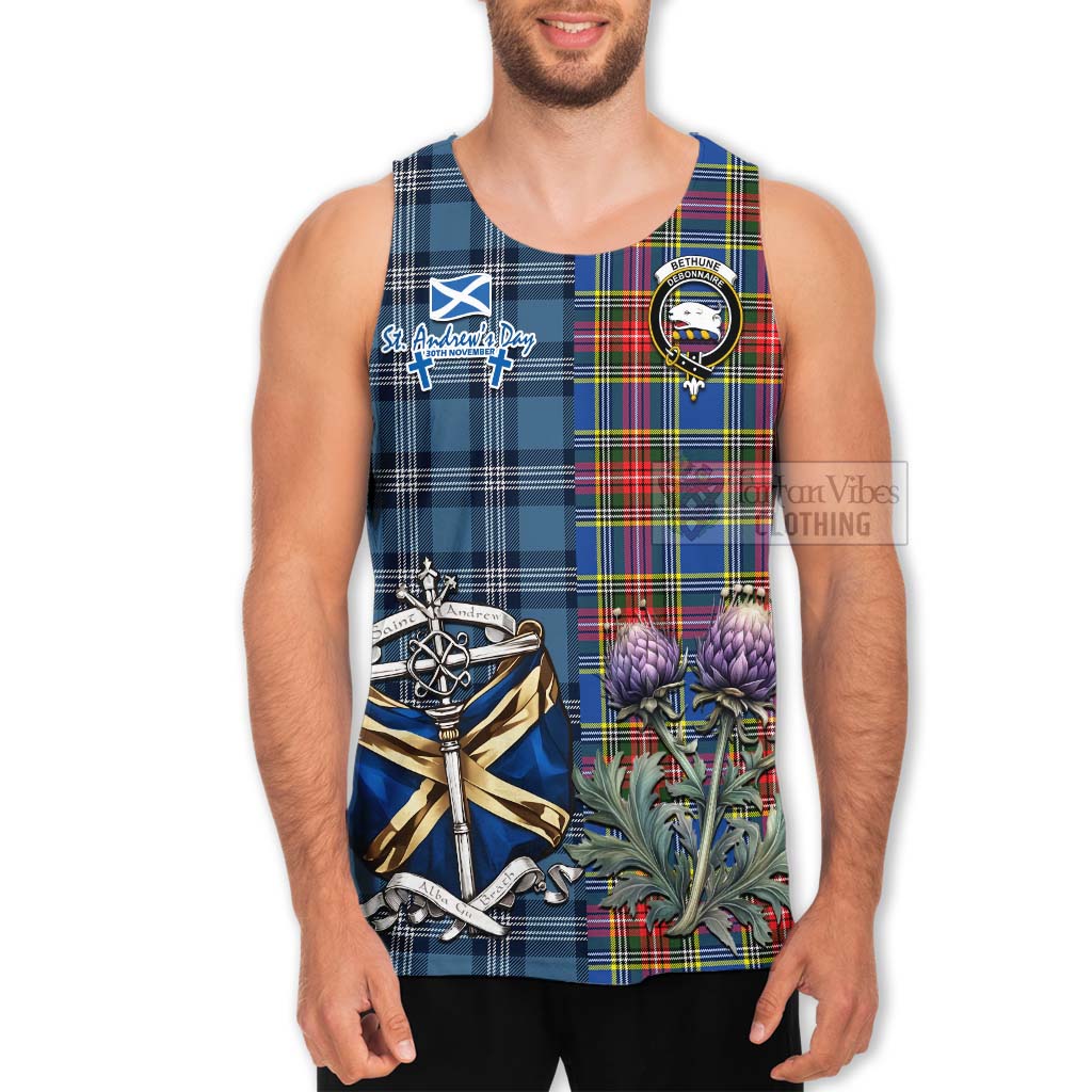 Tartan Vibes Clothing Bethune Tartan Men's Tank Top Happy St. Andrew's Day Half Tartan Style