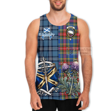 Tartan Vibes Clothing Bethune Tartan Men's Tank Top Happy St. Andrew's Day Half Tartan Style