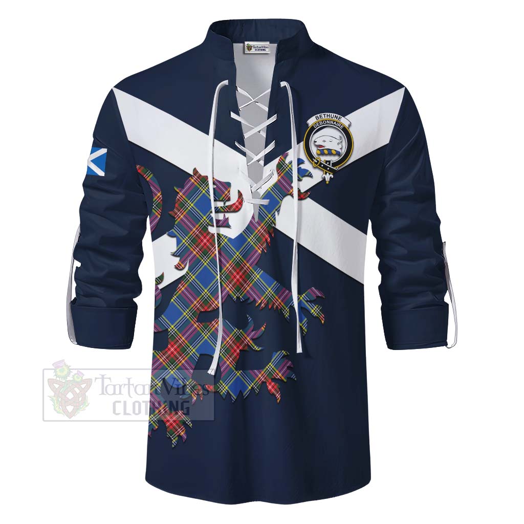Tartan Vibes Clothing Bethune Tartan Lion Rampant Ghillie Kilt Shirt Proudly Display Your Heritage with Alba Gu Brath and Clan Name