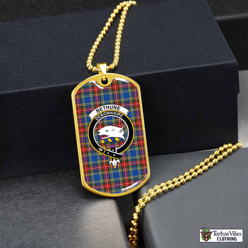 Bethune Tartan Dog Tag Necklace with Family Crest Gold No - Tartan Vibes Clothing