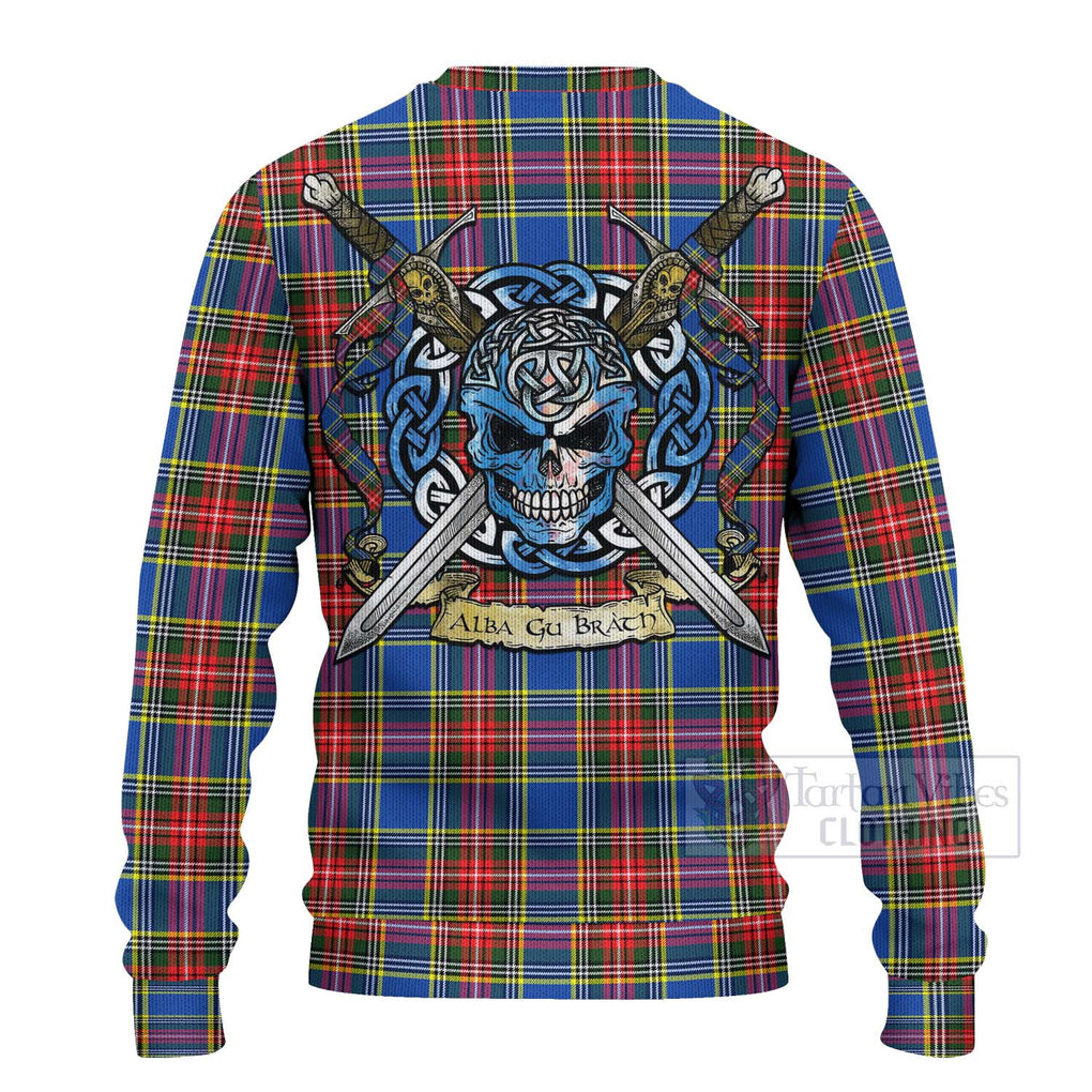 Tartan Vibes Clothing Bethune Tartan Knitted Sweater with Family Crest Celtic Skull Style