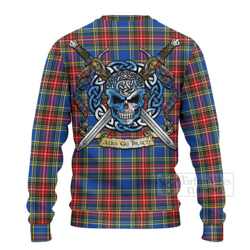 Tartan Vibes Clothing Bethune Tartan Knitted Sweater with Family Crest Celtic Skull Style