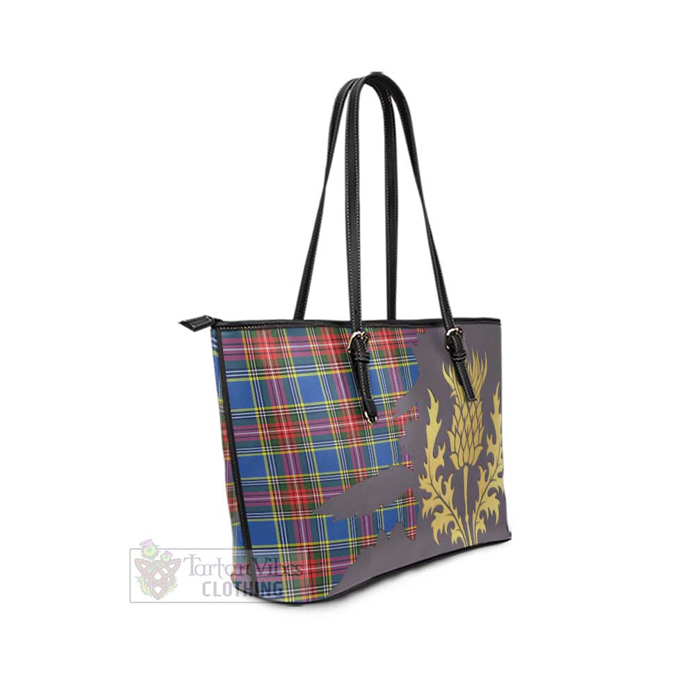 Tartan Vibes Clothing Bethune Tartan Leather Tote Bag Gold Thistle Style