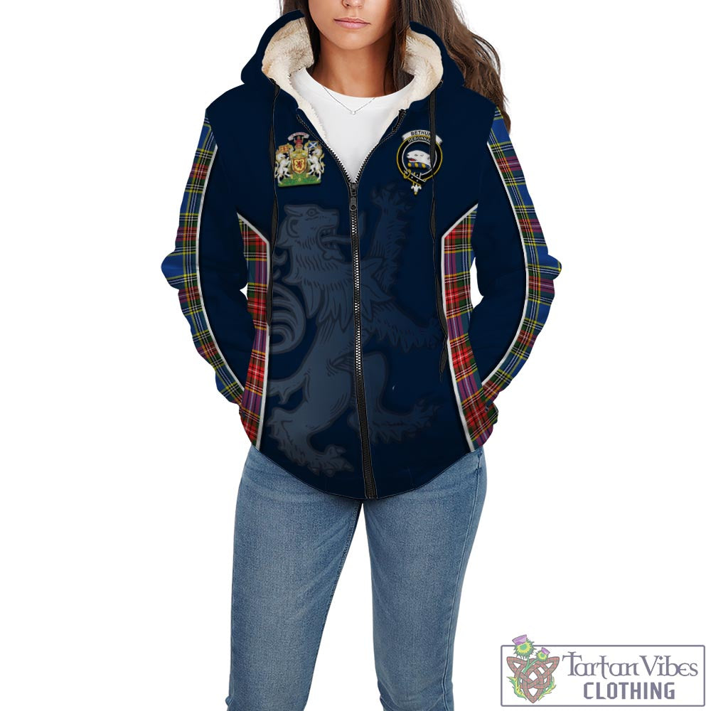 Tartan Vibes Clothing Bethune Tartan Sherpa Hoodie with Family Crest and Lion Rampant Vibes Sport Style