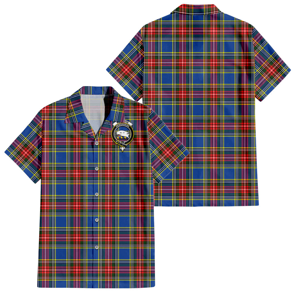 Bethune Tartan Short Sleeve Button Down Shirt with Family Crest - Tartanvibesclothing
