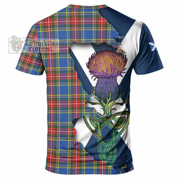 Tartan Vibes Clothing Bethune Tartan Family Crest T-Shirt Scottish Thistle Celtic Inspired