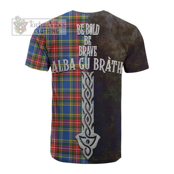 Bethune Tartan Family Crest Cotton T-shirt Alba Gu Brath Be Brave Lion Ancient Style