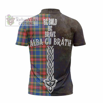Bethune Tartan Family Crest Zipper Polo Shirt Alba Gu Brath Be Brave Lion Ancient Style