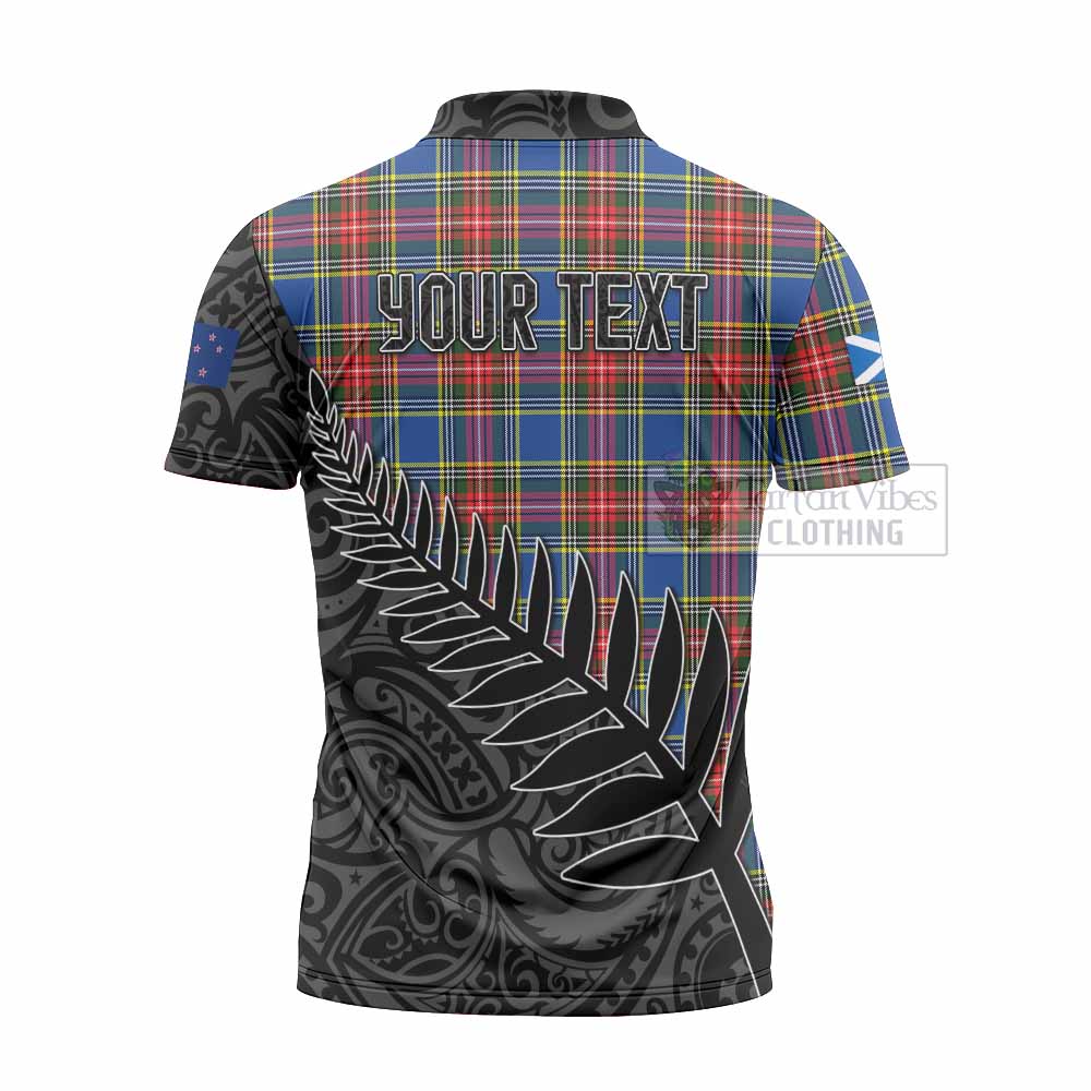 Tartan Vibes Clothing Bethune Crest Tartan Zipper Polo Shirt with New Zealand Silver Fern Half Style