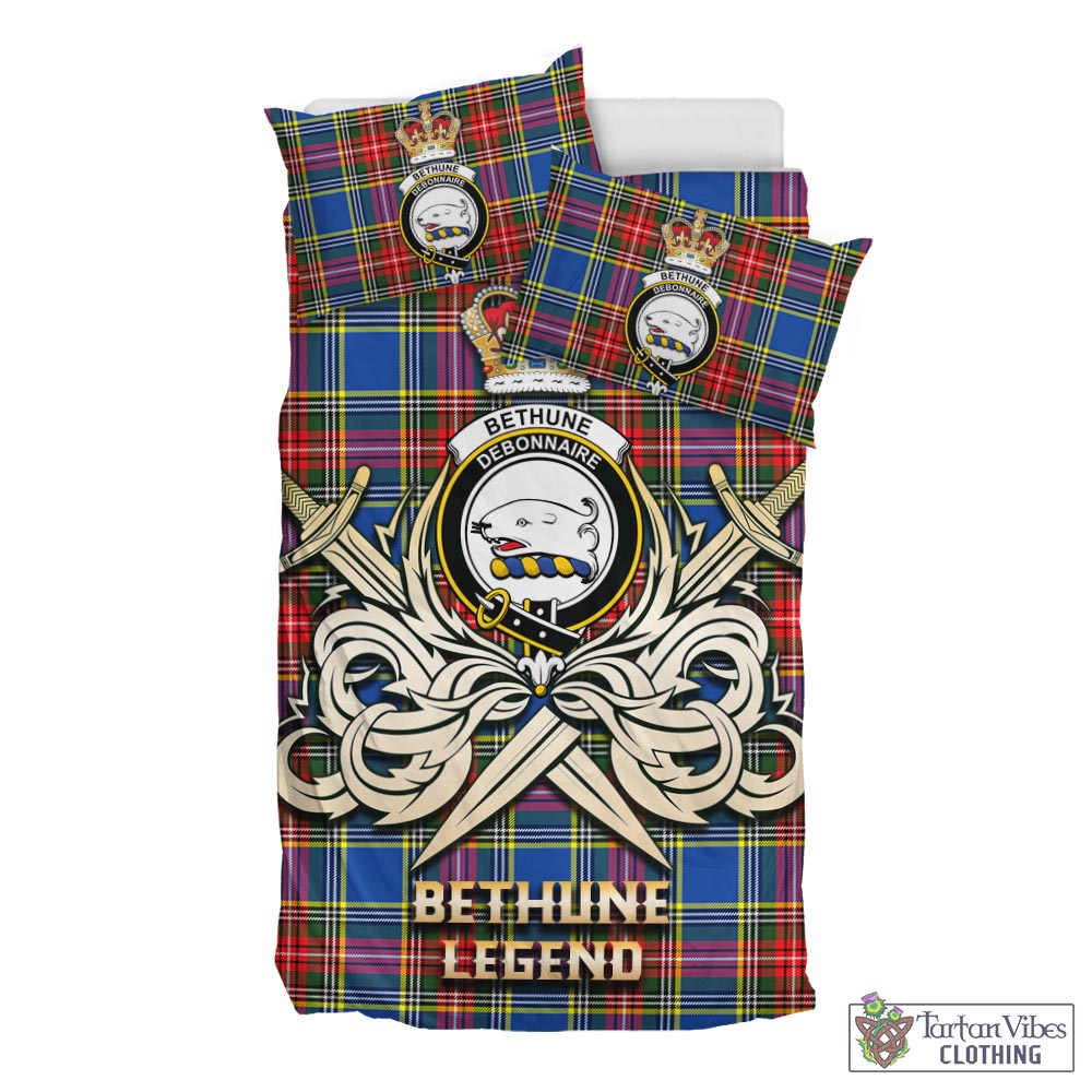 Tartan Vibes Clothing Bethune Tartan Bedding Set with Clan Crest and the Golden Sword of Courageous Legacy