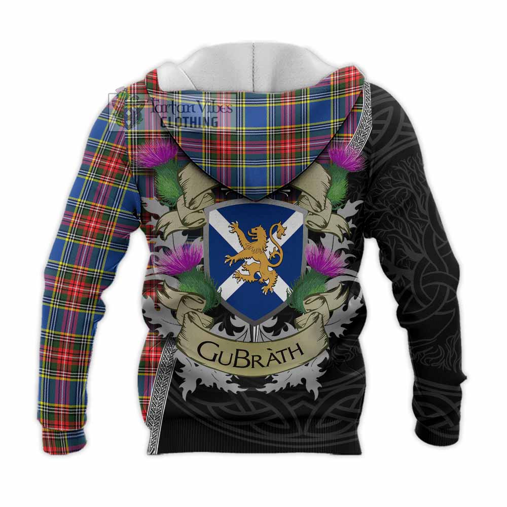 Tartan Vibes Clothing Bethune Tartan Family Crest Knitted Hoodie Lion Rampant Royal Thistle Shield Celtic Inspired