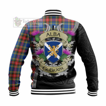 Tartan Vibes Clothing Bethune Tartan Family Crest Baseball Jacket Lion Rampant Royal Thistle Shield Celtic Inspired