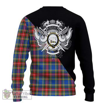 Bethune Tartan Knitted Sweater with Family Crest and Military Logo Style - Tartanvibesclothing Shop