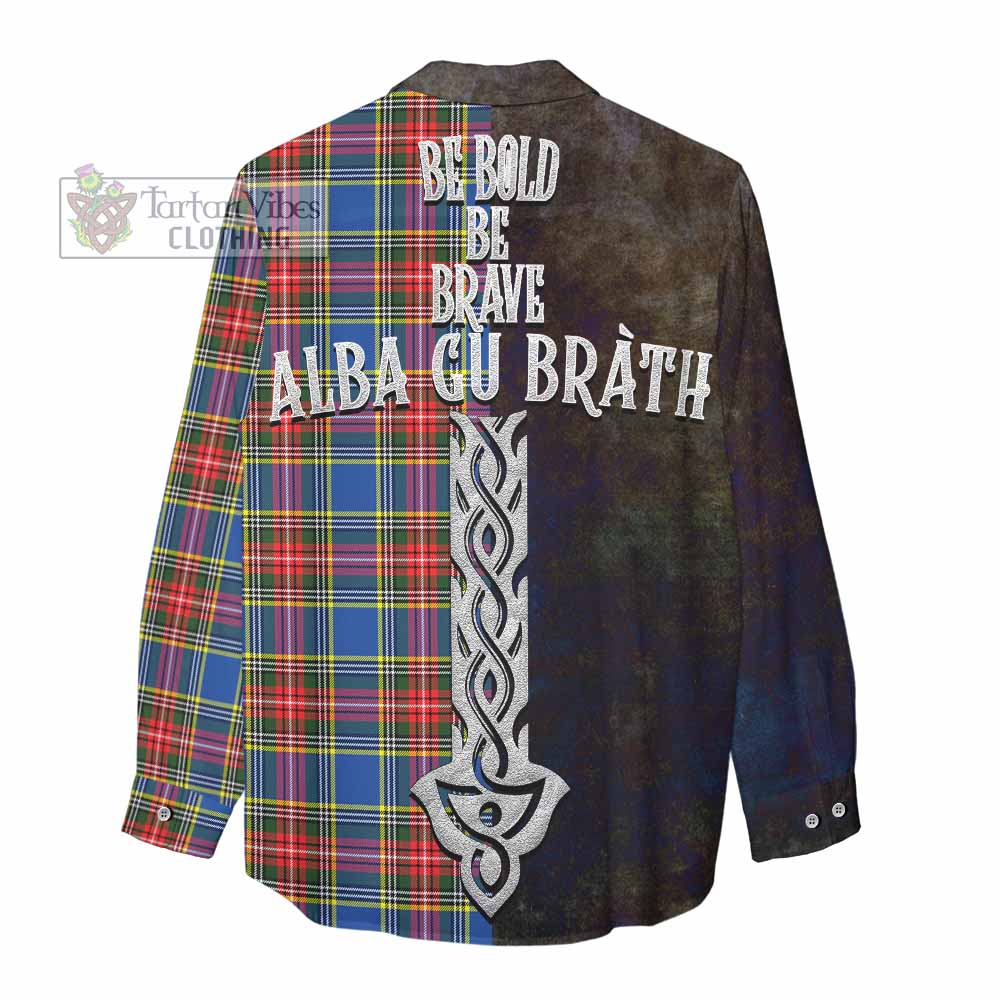 Tartan Vibes Clothing Bethune Tartan Family Crest Women's Casual Shirt Alba Gu Brath Be Brave Lion Ancient Style