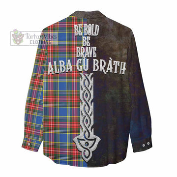 Bethune Tartan Family Crest Women's Casual Shirt Alba Gu Brath Be Brave Lion Ancient Style
