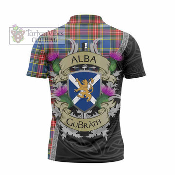 Bethune Tartan Family Crest Zipper Polo Shirt Lion Rampant Royal Thistle Shield Celtic Inspired