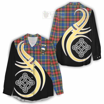 Bethune Tartan Women's Casual Shirt with Family Crest and Celtic Symbol Style