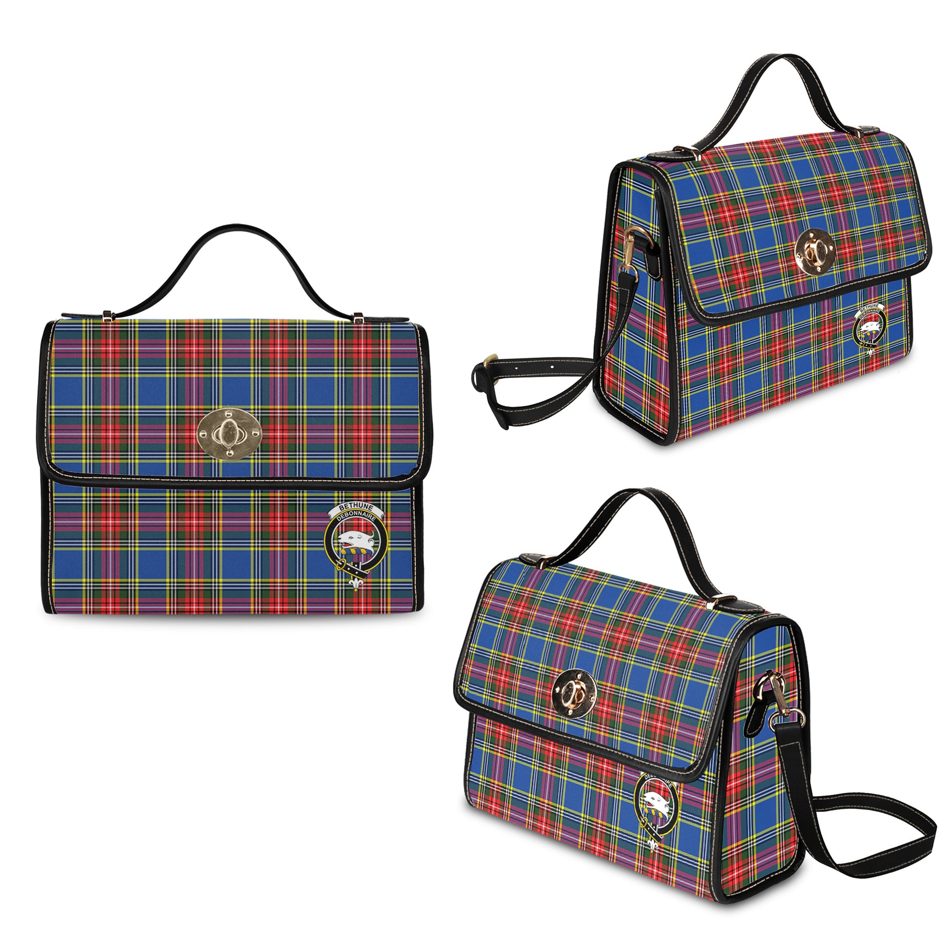 Bethune Tartan Leather Strap Waterproof Canvas Bag with Family Crest - Tartanvibesclothing