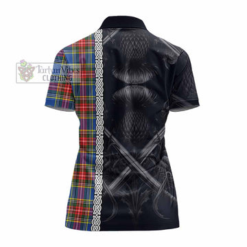 Tartan Vibes Clothing Bethune Tartan Women's Polo Shirt with Family Crest Cross Sword Thistle Celtic Vibes