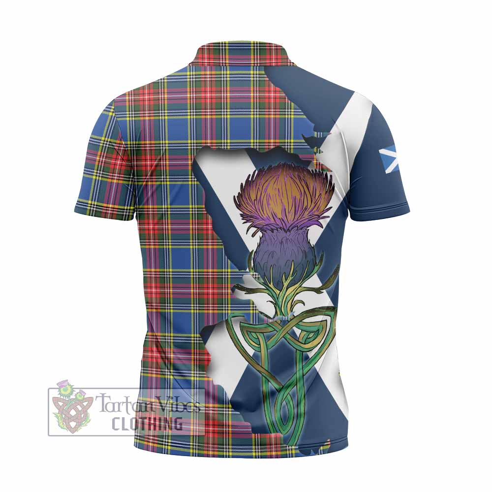 Tartan Vibes Clothing Bethune Tartan Family Crest Zipper Polo Shirt Scottish Thistle Celtic Inspired