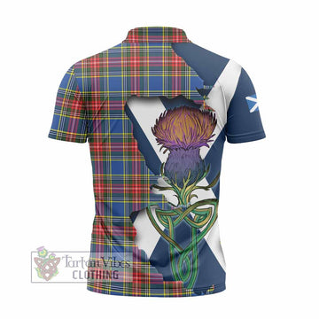 Bethune Tartan Family Crest Zipper Polo Shirt Scottish Thistle Celtic Inspired
