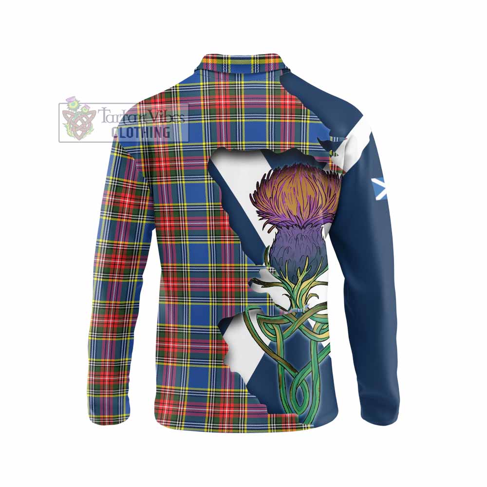 Tartan Vibes Clothing Bethune Tartan Family Crest Long Sleeve Polo Shirt Scottish Thistle Celtic Inspired