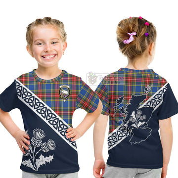 Tartan Vibes Clothing Bethune Tartan Kid T-Shirt Featuring Thistle and Scotland Map