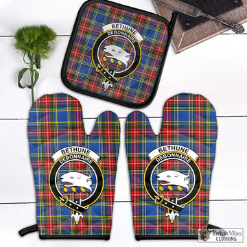 Bethune Tartan Combo Oven Mitt & Pot-Holder with Family Crest Combo 1 Oven Mitt & 1 Pot-Holder Black - Tartan Vibes Clothing