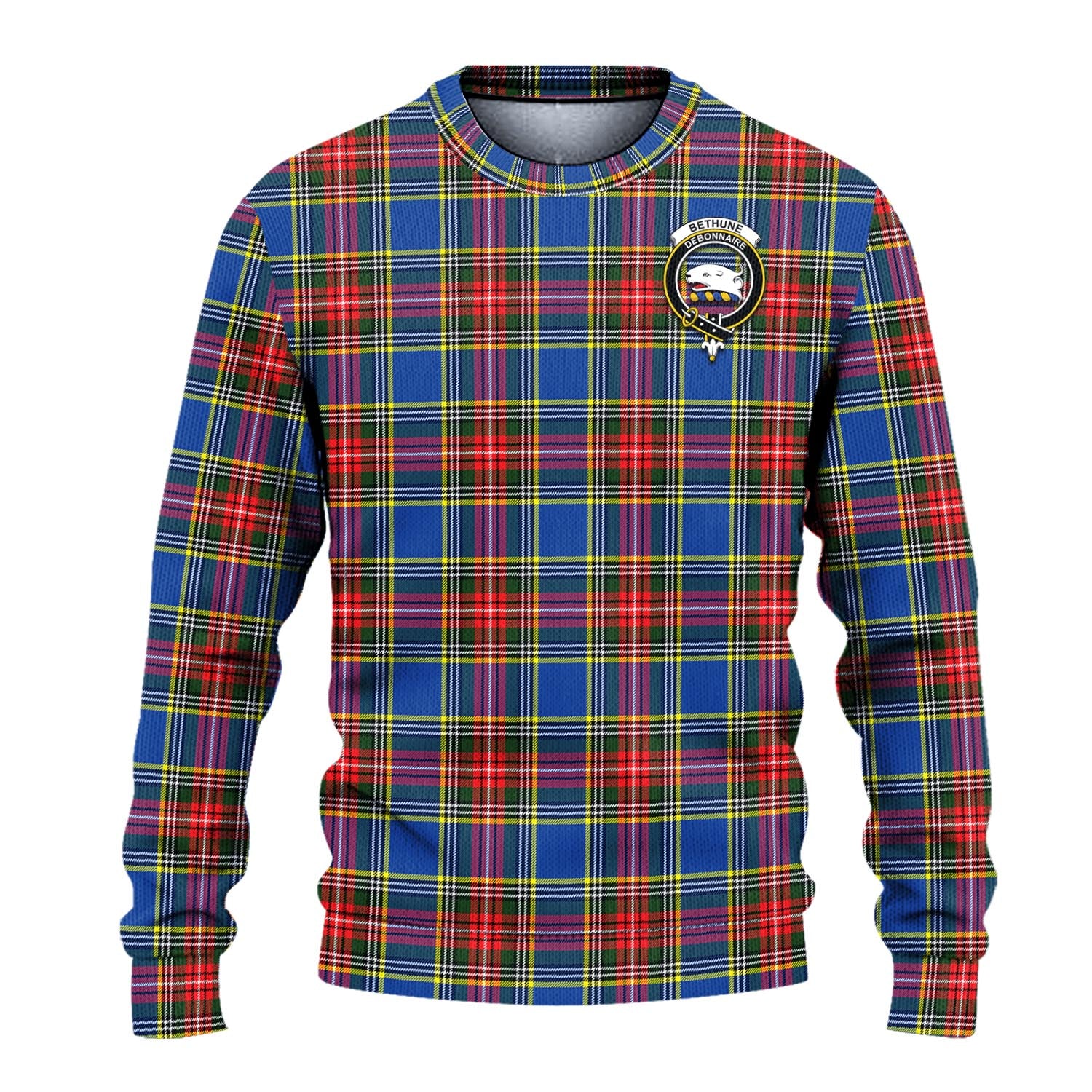 Bethune Tartan Knitted Sweater with Family Crest - Tartanvibesclothing