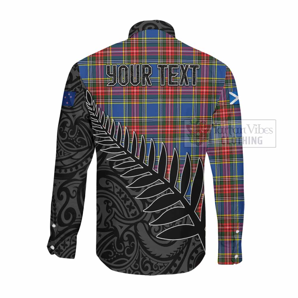 Tartan Vibes Clothing Bethune Crest Tartan Long Sleeve Button Shirt with New Zealand Silver Fern Half Style