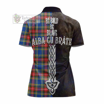 Bethune Tartan Family Crest Women's Polo Shirt Alba Gu Brath Be Brave Lion Ancient Style