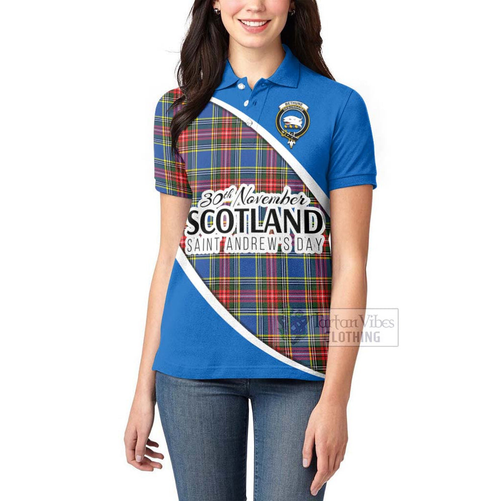 Tartan Vibes Clothing Bethune Family Crest Tartan Women's Polo Shirt Celebrate Saint Andrew's Day in Style